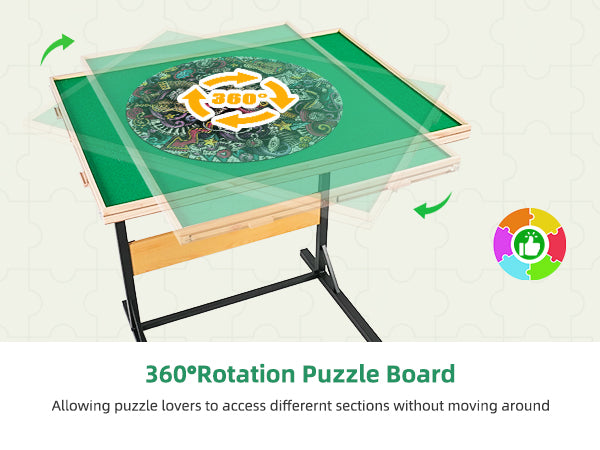ALL4JIG 1500\2000 Piece Jigsaw Puzzle Table with Legs,Wooden Jigsaw Puzzle Table with 4 Drawers & Cover,360°Rotating for Easy Access,Adjustable Angle & Height Adjustment