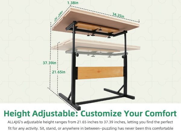 ALL4JIG 1500\2000 Piece Jigsaw Puzzle Table with Legs,Wooden Jigsaw Puzzle Table with 4 Drawers & Cover,360°Rotating for Easy Access,Adjustable Angle & Height Adjustment