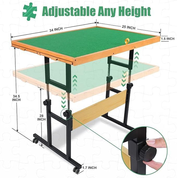 ALL4JIG 1500 Piece Jigsaw Puzzle Table with Legs,25"x34"Adjustable Puzzle Tables for Adults, 3-Tilting-Angle Portable Wooden Jigsaw Puzzle Board Portable with 4 Drawers & Cover birthday gift for mom