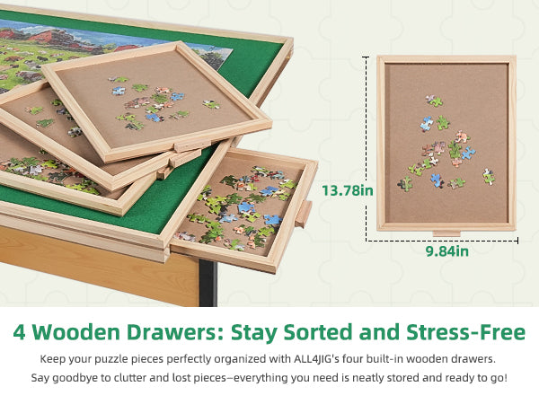 ALL4JIG 1500\2000 Piece Jigsaw Puzzle Table with Legs,Wooden Jigsaw Puzzle Table with 4 Drawers & Cover,360°Rotating for Easy Access,Adjustable Angle & Height Adjustment