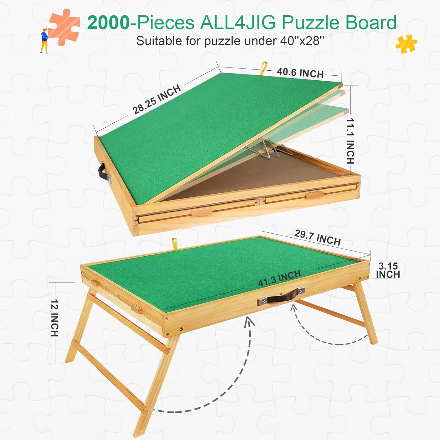 ALL4JIG 2000PCS Portable Puzzle Table with Legs, Adjustable Jigsaw Wooden Puzzle Board with 4 Drawers & Cover Birthday Gift for mom, 3-Tilting-Angle Jigsaw Puzzle Table for Adults