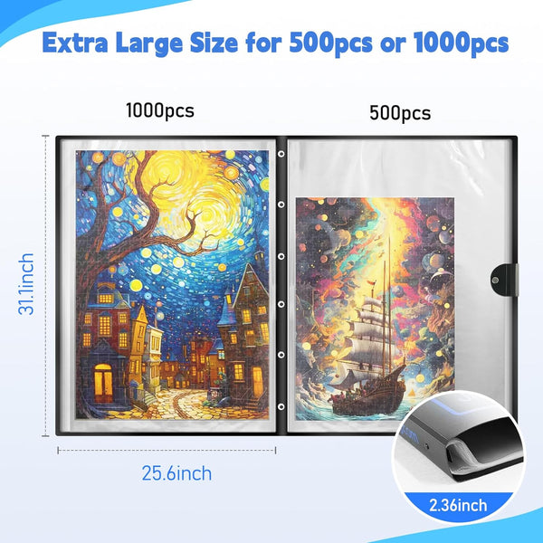 ALL4JIG Extra Large Puzzle Storage Folder Keeper for Jigsaw Enthusiasts - Space-Saving Organizer, Holds 20 Puzzles, 31.1x25.59x2.56 inches, HD Film Pockets Birthday Gifts for Mom & Grandma