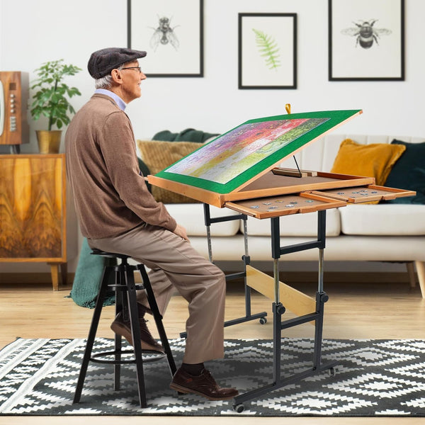 ALL4JIG 1500 Piece Jigsaw Puzzle Table with Legs,25"x34"Adjustable Puzzle Tables for Adults, 3-Tilting-Angle Portable Wooden Jigsaw Puzzle Board Portable with 4 Drawers & Cover birthday gift for mom