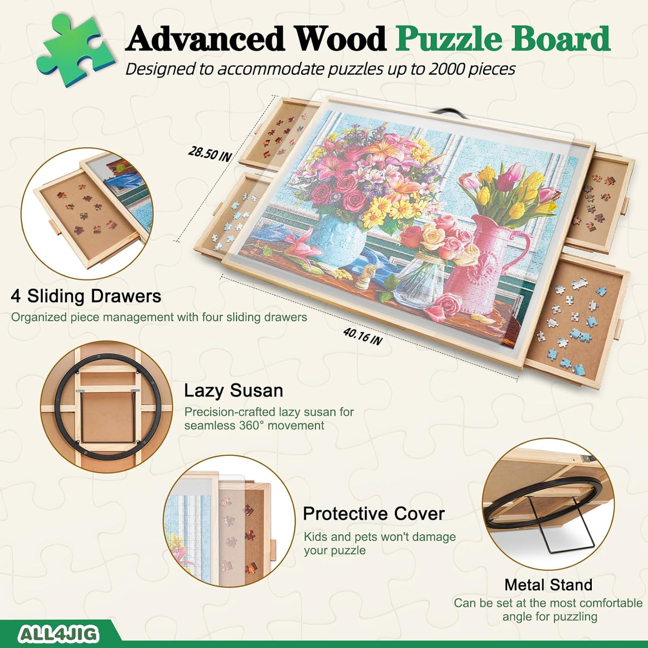 ALL4JIG 2-in-1 Rotating Tilted Jigsaw Puzzle Board