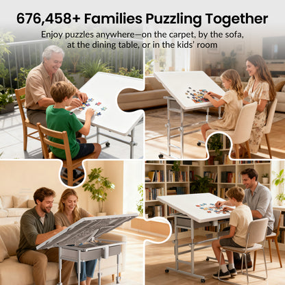 ALL4JIG 1000/1500 Piece Light-Weight Adjustable Tilting Plastic Jigsaw Puzzle Table for Adults and Mother’s Day Gift , 30"x22"/35"x26" Multi-Functional Puzzle Board with 4 Drawers & Protective Cover, 45-Degree Any-Angle Tilt