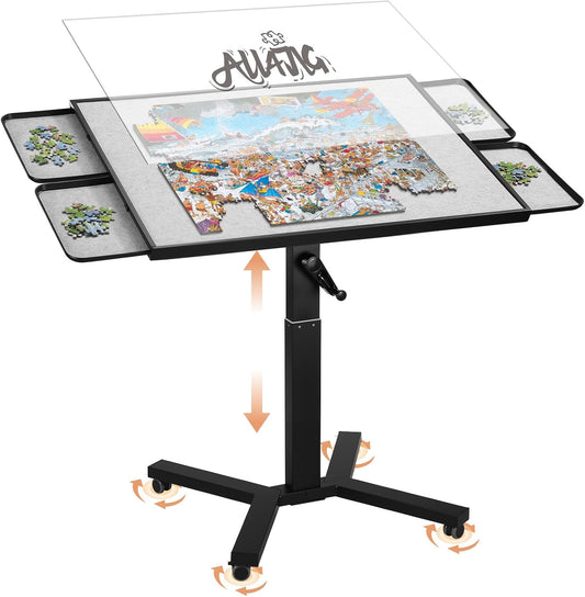 ALL4JIG 1500 Pieces Metal Jigsaw Puzzle Table, 24.92"x33.43", Tilting&Rotating Jigsaw Puzzle Board with 4 Drawers&Cover, Adjustable Height Puzzle Table with Hand Crank, for Lego Building, Gift for Mom