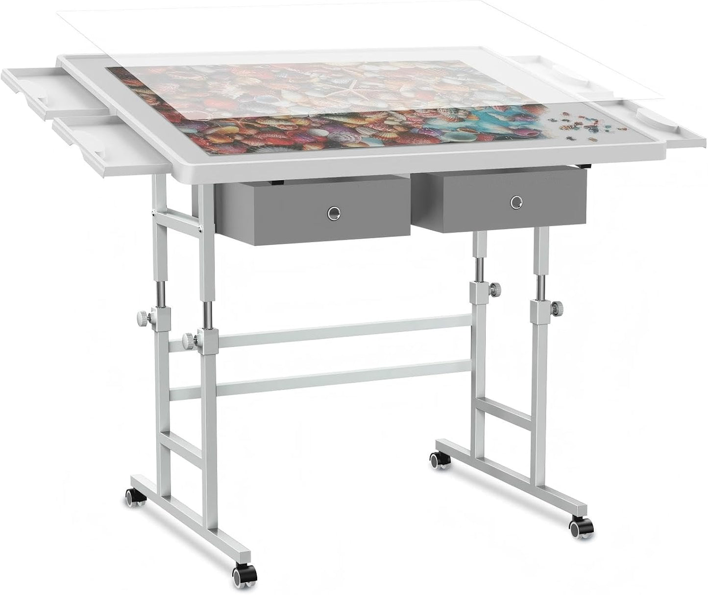 ALL4JIG 1000/1500 Piece Light-Weight Adjustable Tilting Plastic Jigsaw Puzzle Table for Adults and Mother’s Day Gift , 30"x22"/35"x26" Multi-Functional Puzzle Board with 4 Drawers & Protective Cover, 45-Degree Any-Angle Tilt