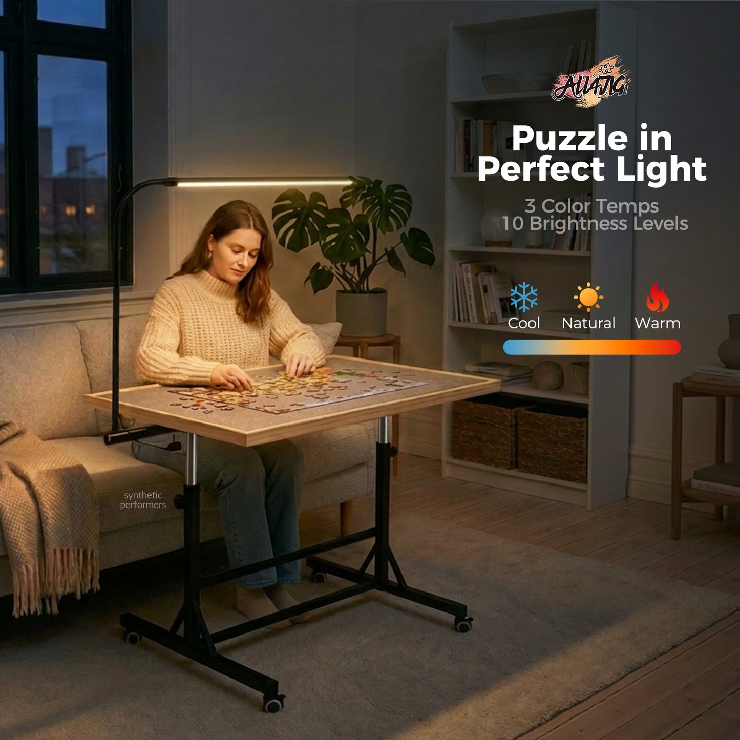ALL4JIG 1500/2000 Pieces Rotating Puzzle Table with LED Light, 33.58"×24.92"/40.16”×28.5”  Wooden Jigsaw Puzzle Board with 4 Drawers & Cover, Upgraded Stability, Swivel Rolling Wheels & Vertical Storage Option