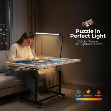 ALL4JIG 1500/2000 Pieces Rotating Puzzle Table with LED Light, 33.58"×24.92"/40.16”×28.5”  Wooden Jigsaw Puzzle Board with 4 Drawers & Cover, Upgraded Stability, Swivel Rolling Wheels & Vertical Storage Option