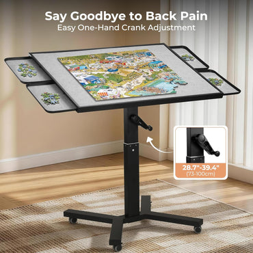 ALL4JIG 1500 Pieces Metal Jigsaw Puzzle Table, 24.92"x33.43", Tilting&Rotating Jigsaw Puzzle Board with 4 Drawers&Cover, Adjustable Height Puzzle Table with Hand Crank, for Lego Building, Gift for Mom
