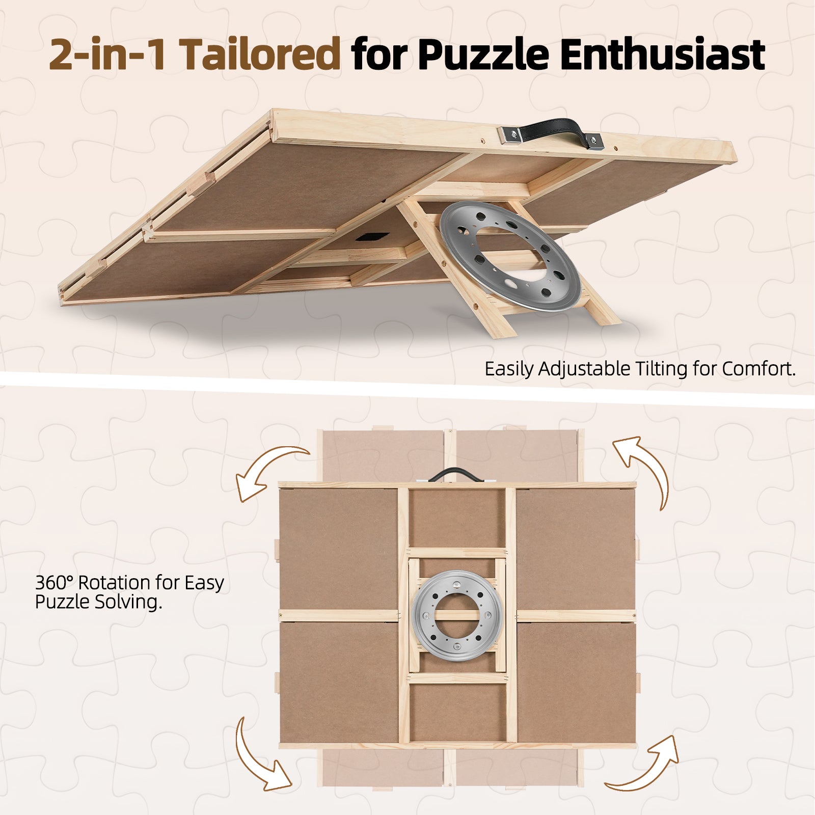 ALL4JIG 2-in-1 Tilting & Rotating Puzzle Board for Adults Gifts, Wooden Jigsaw Puzzle Table with 4 Drawers, Portable Puzzle Table with Lazy Susan and Cover, 26.4