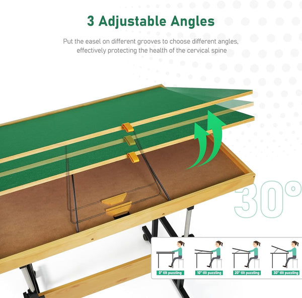 ALL4JIG 1500 Pieces Jigsaw Puzzle Table with Legs, 34.2"x25.2" Adjustable Puzzle Board for Adults, 3-Tilting Angles, Multi-Functional with 4+2 Drawers & Protective Cover