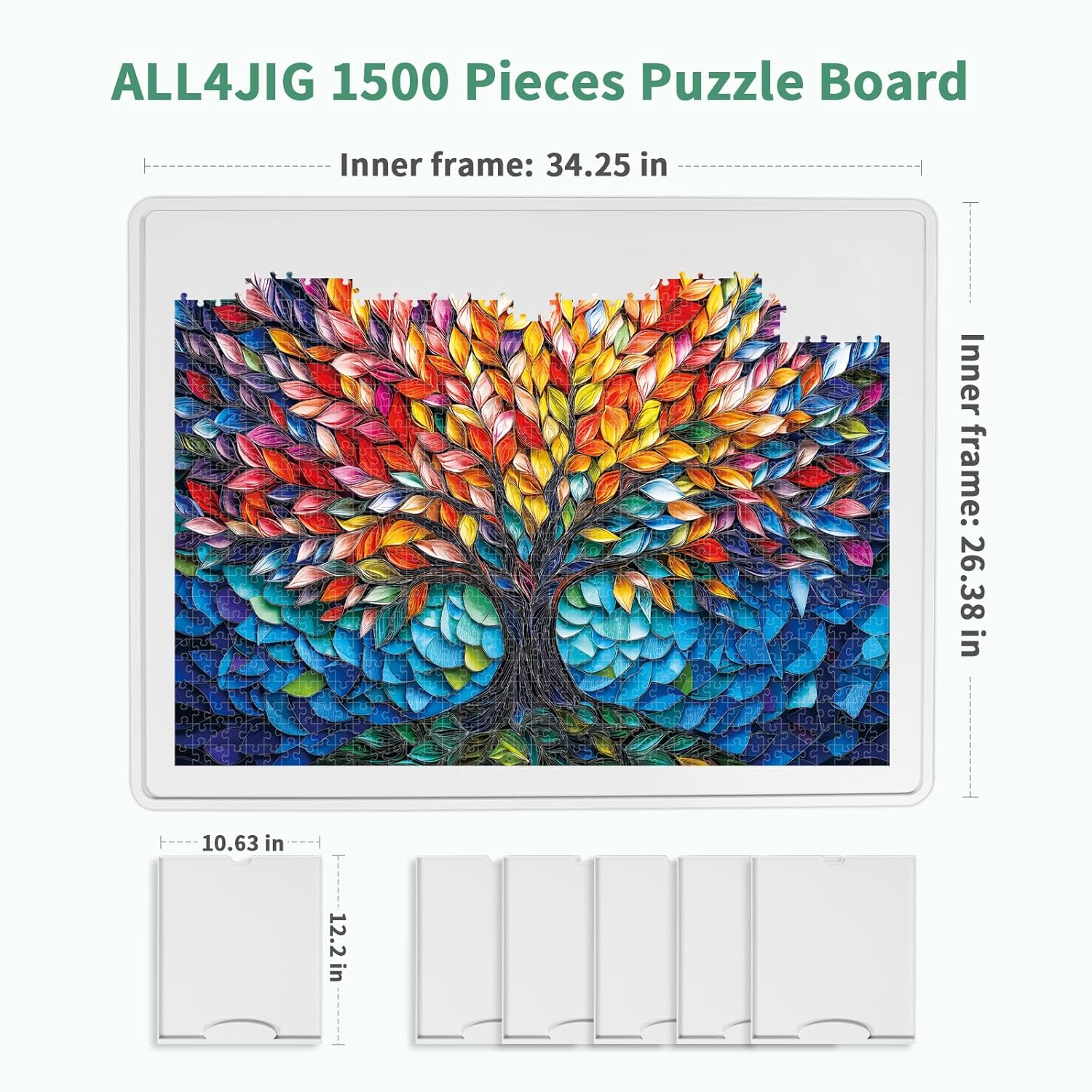 ALL4JIG 1500 Pieces Rotating Plastic Puzzle Board with 6 Sliding Drawers and Protective Cover, 360° Lazy Susan Design, 34.25