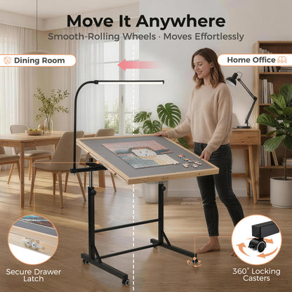 ALL4JIG 1500/2000 Pieces Rotating Puzzle Table with LED Light, 33.58"×24.92"/40.16”×28.5”  Wooden Jigsaw Puzzle Board with 4 Drawers & Cover, Upgraded Stability, Swivel Rolling Wheels & Vertical Storage Option
