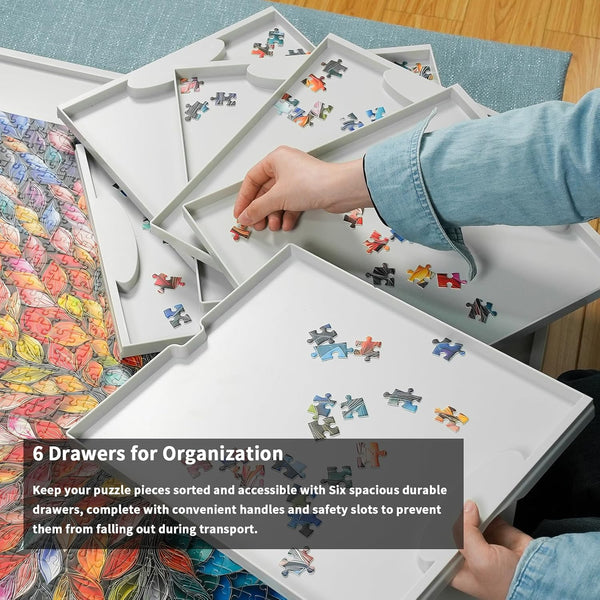 ALL4JIG 1500 Pieces Rotating Plastic Puzzle Board with 6 Sliding Drawers and Protective Cover, 360° Lazy Susan Design, 34.25"x26.38" Portable Spinning Puzzle Table for Adults, Ideal Gift for Mum