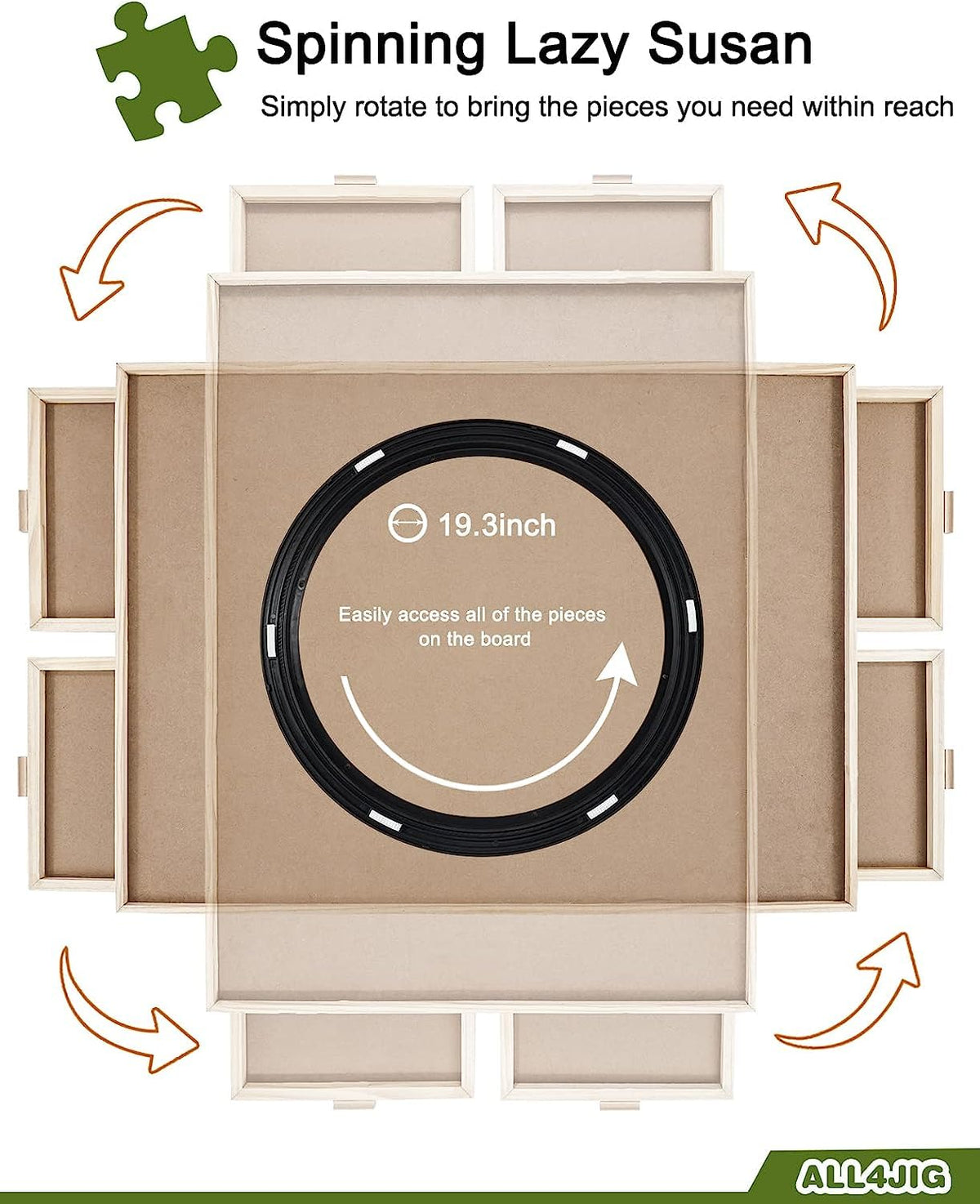 ALL4JIG 1000/1500/2000 Piece Rotating Puzzle Board with Drawers and Co