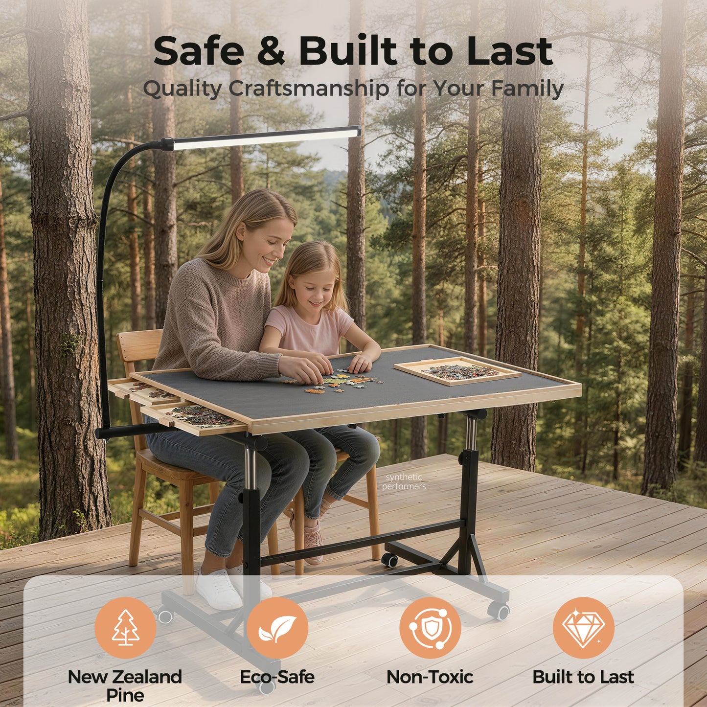 ALL4JIG 1500/2000 Pieces Rotating Puzzle Table with LED Light, 33.58"×24.92"/40.16”×28.5”  Wooden Jigsaw Puzzle Board with 4 Drawers & Cover, Upgraded Stability, Swivel Rolling Wheels & Vertical Storage Option