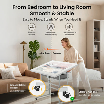 ALL4JIG 1000/1500 Piece Light-Weight Adjustable Tilting Plastic Jigsaw Puzzle Table for Adults and Mother’s Day Gift , 30"x22"/35"x26" Multi-Functional Puzzle Board with 4 Drawers & Protective Cover, 45-Degree Any-Angle Tilt