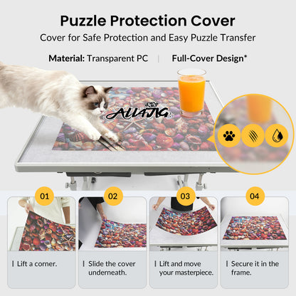 ALL4JIG 1000/1500 Piece Light-Weight Adjustable Tilting Plastic Jigsaw Puzzle Table for Adults and Mother’s Day Gift , 30"x22"/35"x26" Multi-Functional Puzzle Board with 4 Drawers & Protective Cover, 45-Degree Any-Angle Tilt