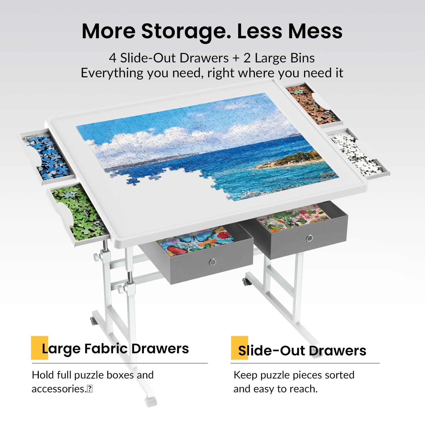 ALL4JIG 1000/1500 Piece Light-Weight Adjustable Tilting Plastic Jigsaw Puzzle Table for Adults and Mother’s Day Gift , 30"x22"/35"x26" Multi-Functional Puzzle Board with 4 Drawers & Protective Cover, 45-Degree Any-Angle Tilt