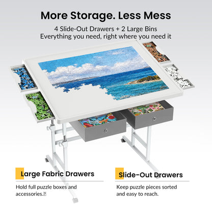 ALL4JIG 1000/1500 Piece Light-Weight Adjustable Tilting Plastic Jigsaw Puzzle Table for Adults and Mother’s Day Gift , 30"x22"/35"x26" Multi-Functional Puzzle Board with 4 Drawers & Protective Cover, 45-Degree Any-Angle Tilt