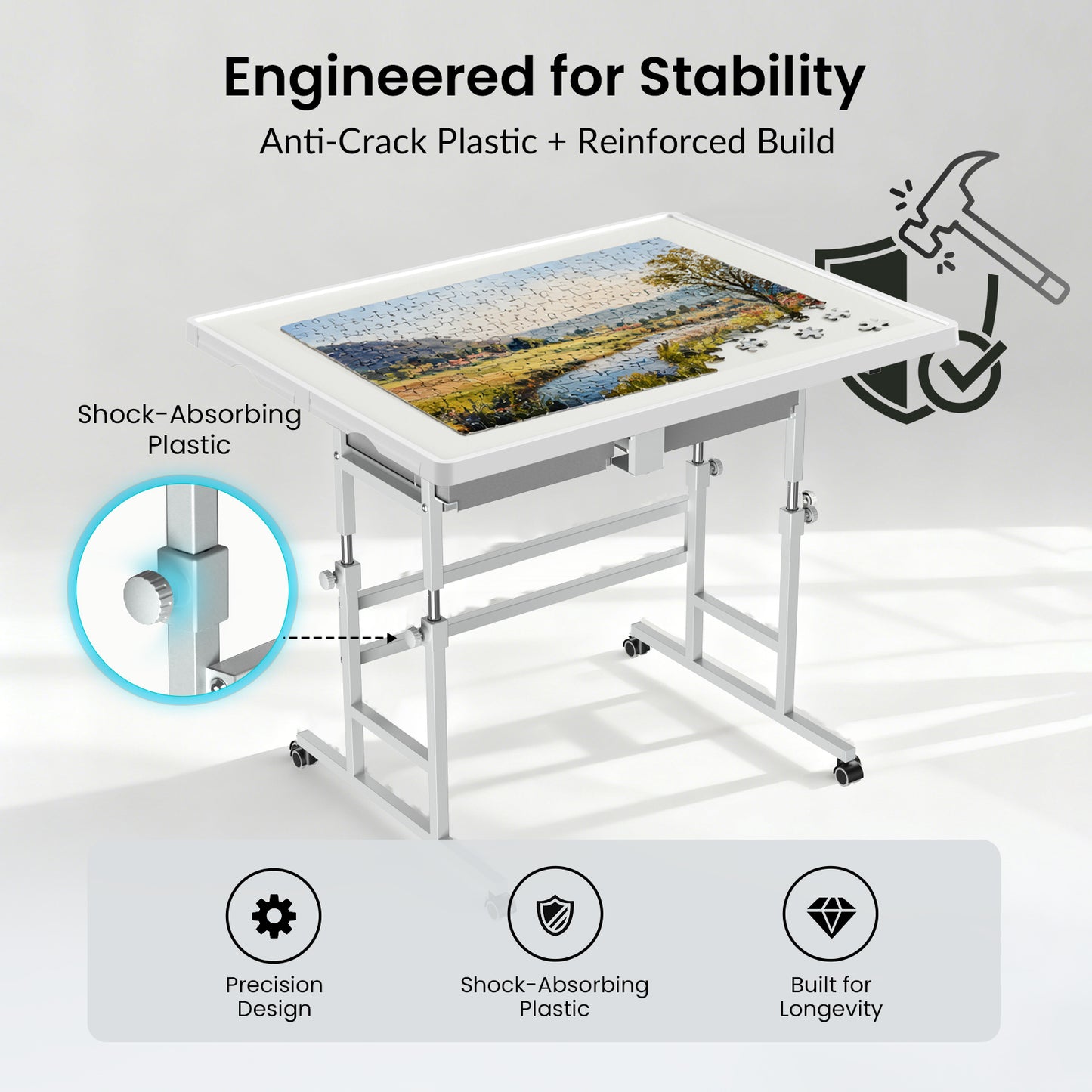 ALL4JIG 1000/1500 Piece Light-Weight Adjustable Tilting Plastic Jigsaw Puzzle Table for Adults and Mother’s Day Gift , 30"x22"/35"x26" Multi-Functional Puzzle Board with 4 Drawers & Protective Cover, 45-Degree Any-Angle Tilt