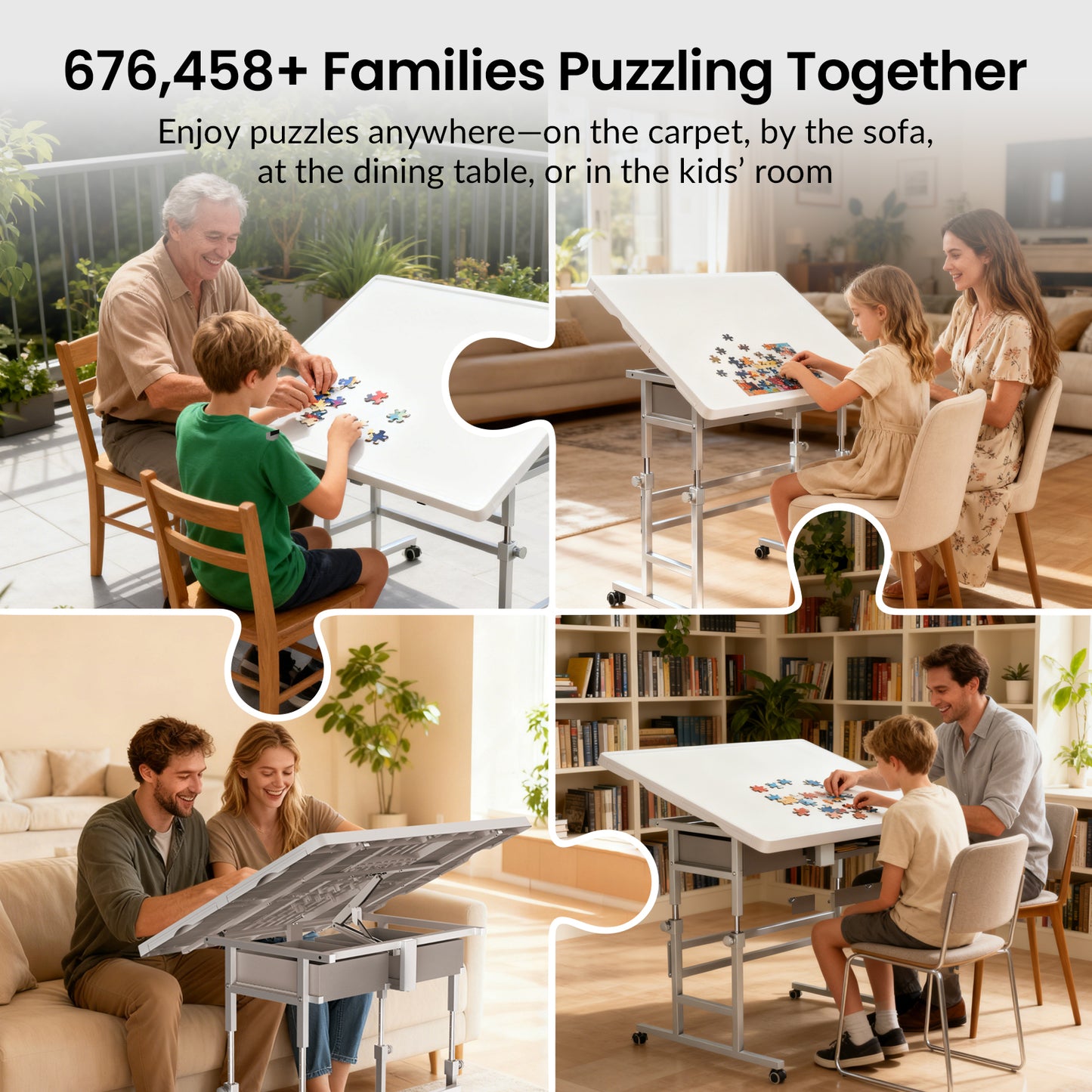 ALL4JIG 1000/1500 Piece Light-Weight Adjustable Tilting Plastic Jigsaw Puzzle Table for Adults and Mother’s Day Gift , 30"x22"/35"x26" Multi-Functional Puzzle Board with 4 Drawers & Protective Cover, 45-Degree Any-Angle Tilt