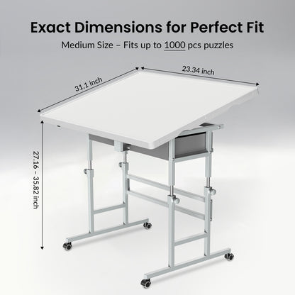 ALL4JIG 1000/1500 Piece Light-Weight Adjustable Tilting Plastic Jigsaw Puzzle Table for Adults and Mother’s Day Gift , 30"x22"/35"x26" Multi-Functional Puzzle Board with 4 Drawers & Protective Cover, 45-Degree Any-Angle Tilt