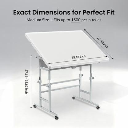 ALL4JIG 1000/1500 Piece Light-Weight Adjustable Tilting Plastic Jigsaw Puzzle Table for Adults and Mother’s Day Gift , 30"x22"/35"x26" Multi-Functional Puzzle Board with 4 Drawers & Protective Cover, 45-Degree Any-Angle Tilt